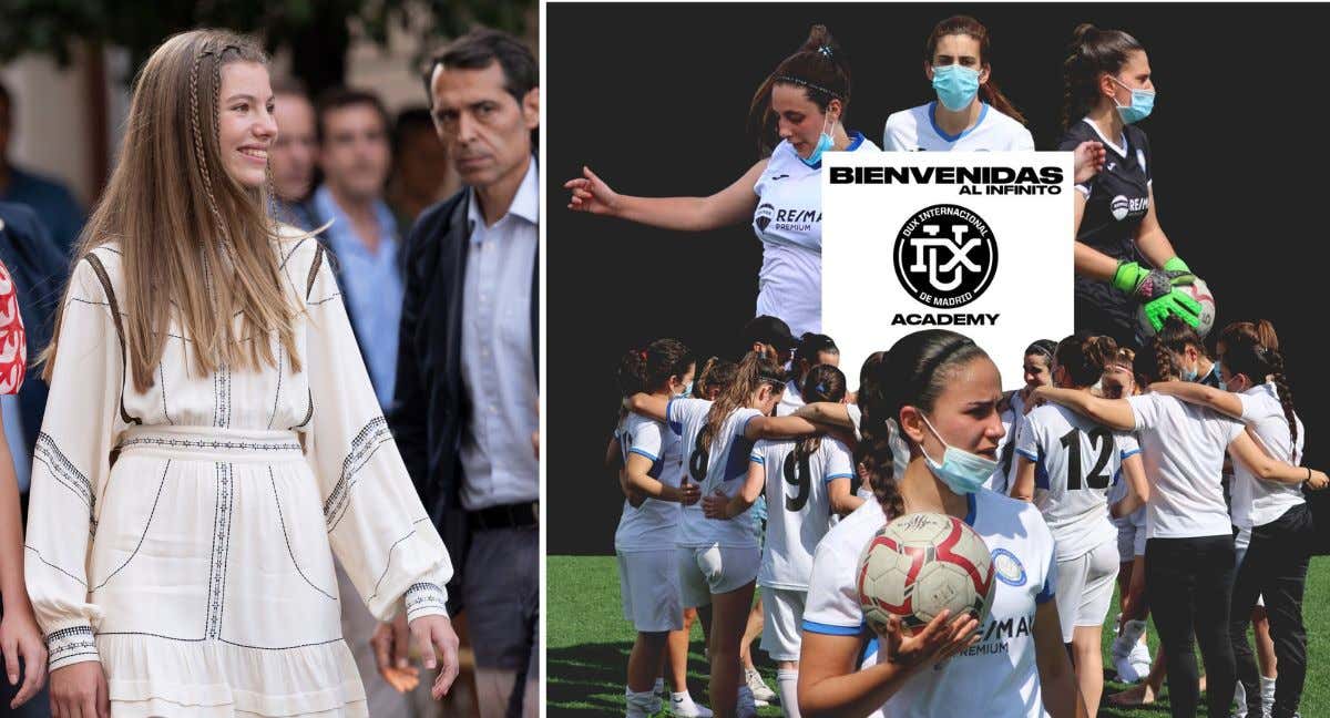 La Infanta doña Sofía y una imagen genérica de la Academia de Fútbol Dux Internacional de Madrid. /EFE y Dux