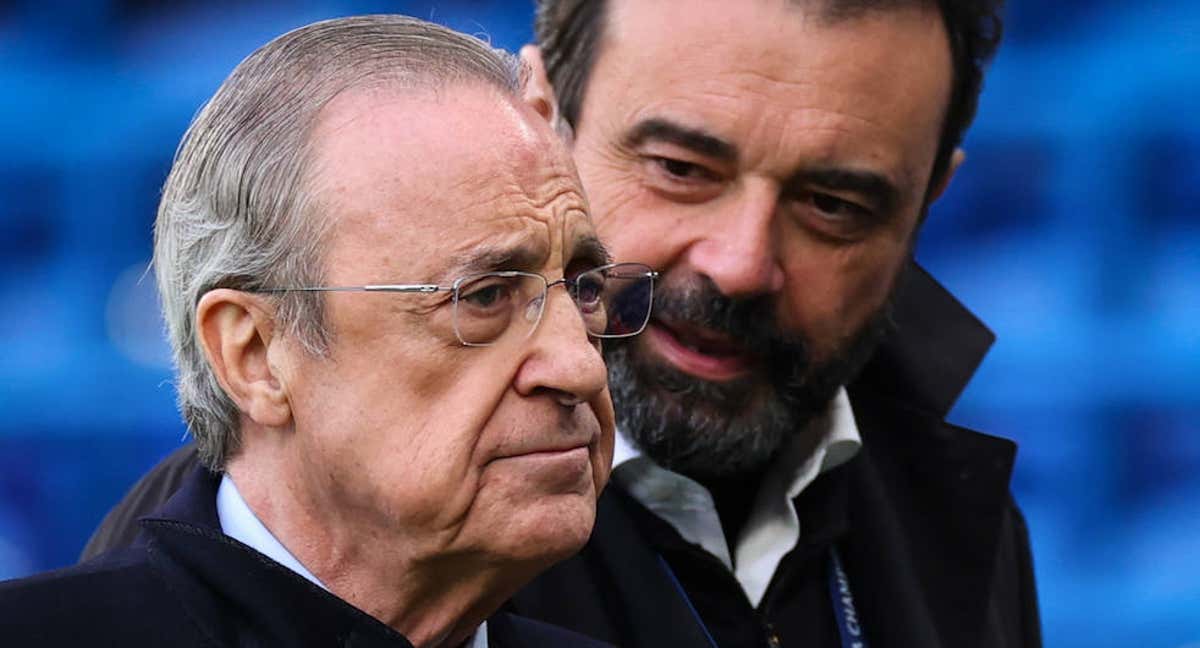 Florentino Pérez, junto a José Ángel Sánchez./GETTY