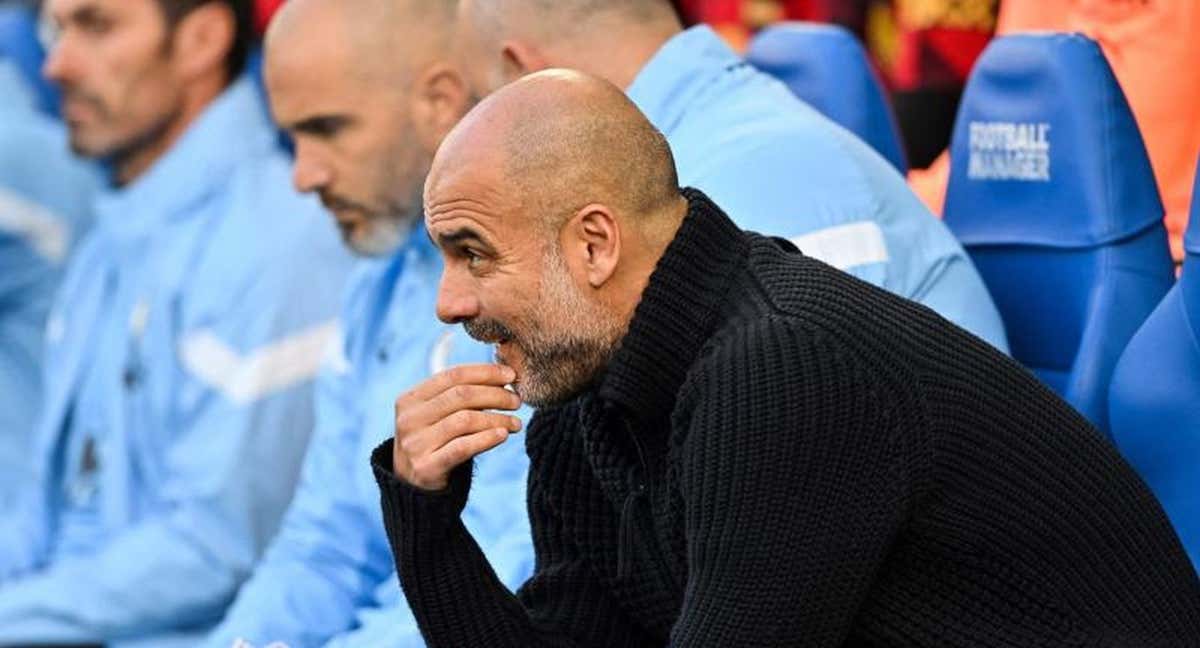 Guardiola, en el banquillo del City. /AFP