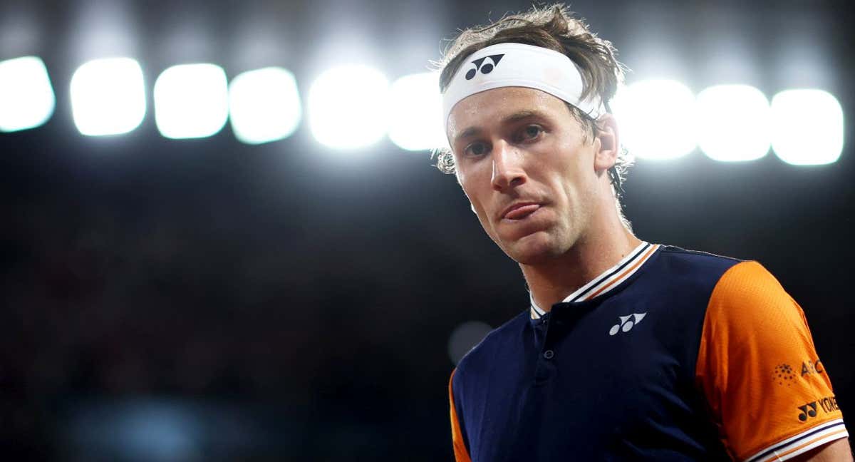 Casper Ruud, durante su partido de cuartos de final ante Holger Rune. /GETTY