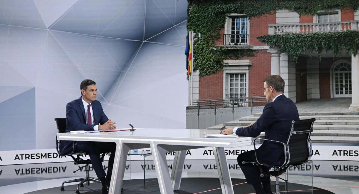 Pedro Sánchez y Núñez Feijóo durante el debate del pasado lunes./Antena 3