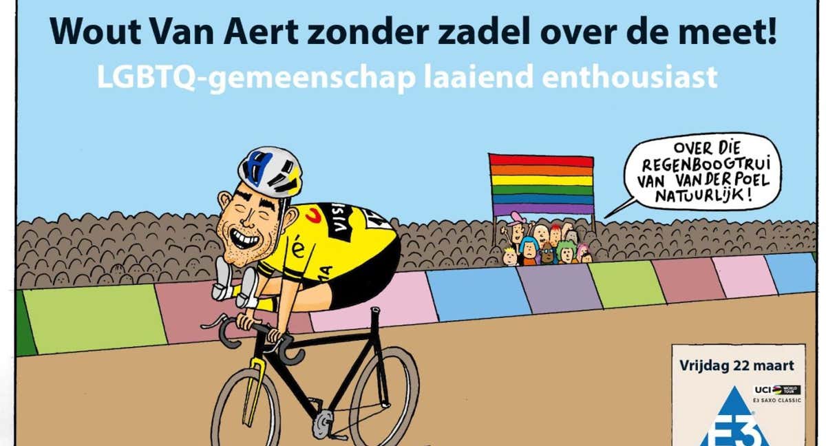 El dibujo de Van Aert entrando en meta tras perder parte de su sillín en la Copa del Mundo de ciclocross de Benidorm./