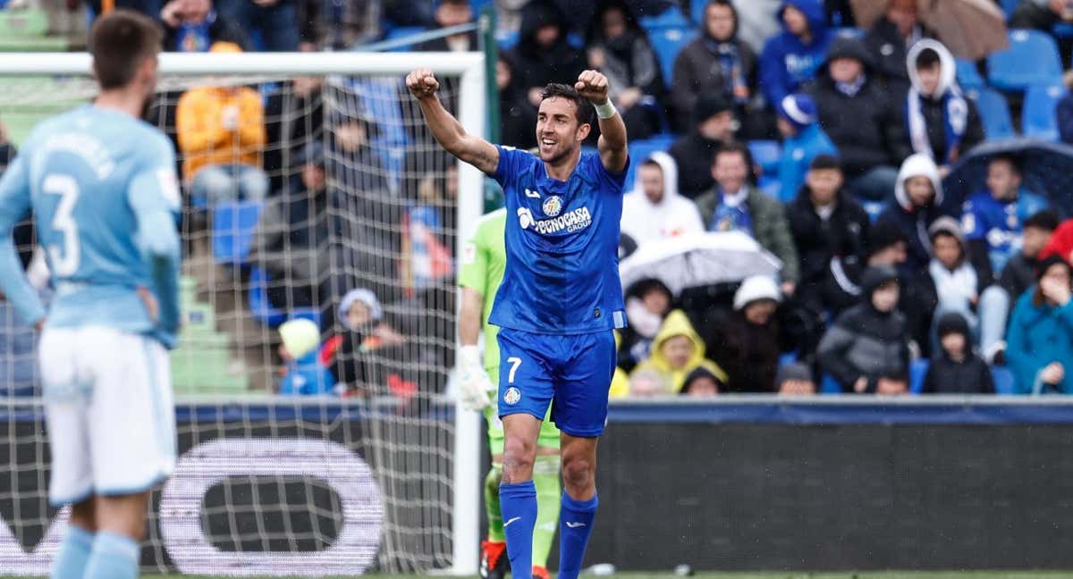 Jaime Mata celebra el 3-2 ante el Celta. /EP