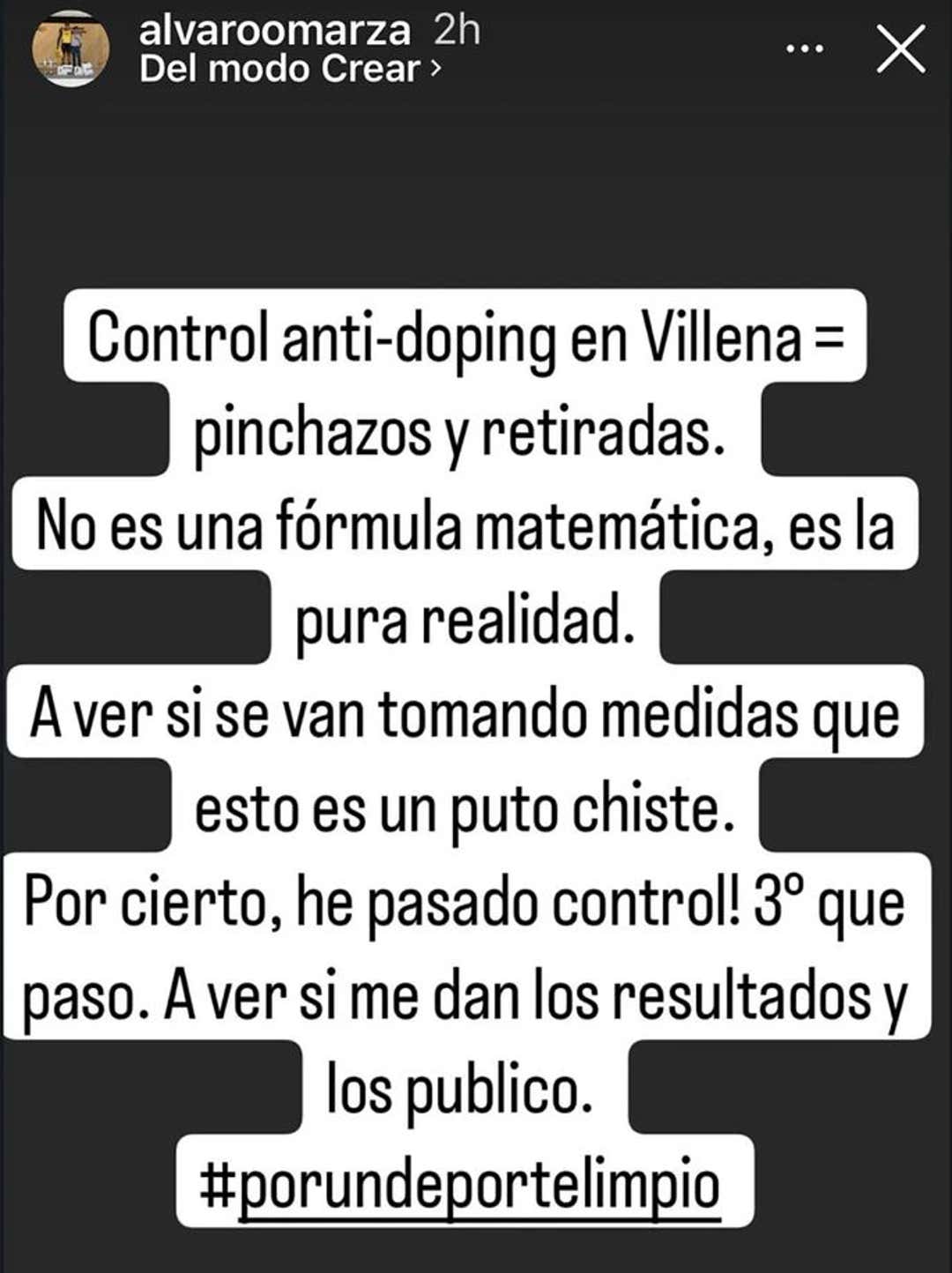 Mensaje de uno de los ciclistas de la prueba. Álvaro Maraza / Instagram
