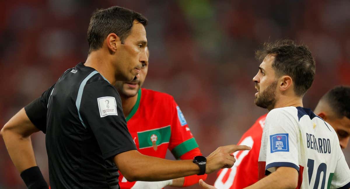 Tello durante el Marruecos - Portugal del Mundial de Catar. /AFP