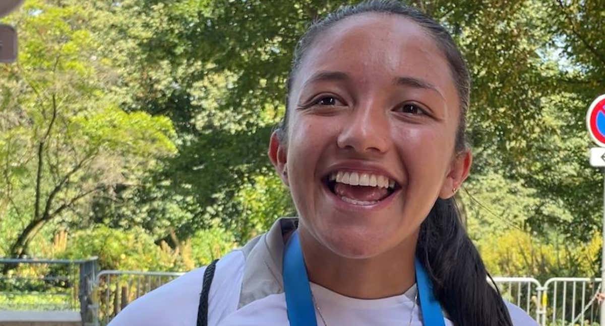 Cami Reyes, jugadora de Colombia, durante la atención a medios antes del partido ante España en los JJOO. /RELEVO | MAYCA JIMÉNEZ