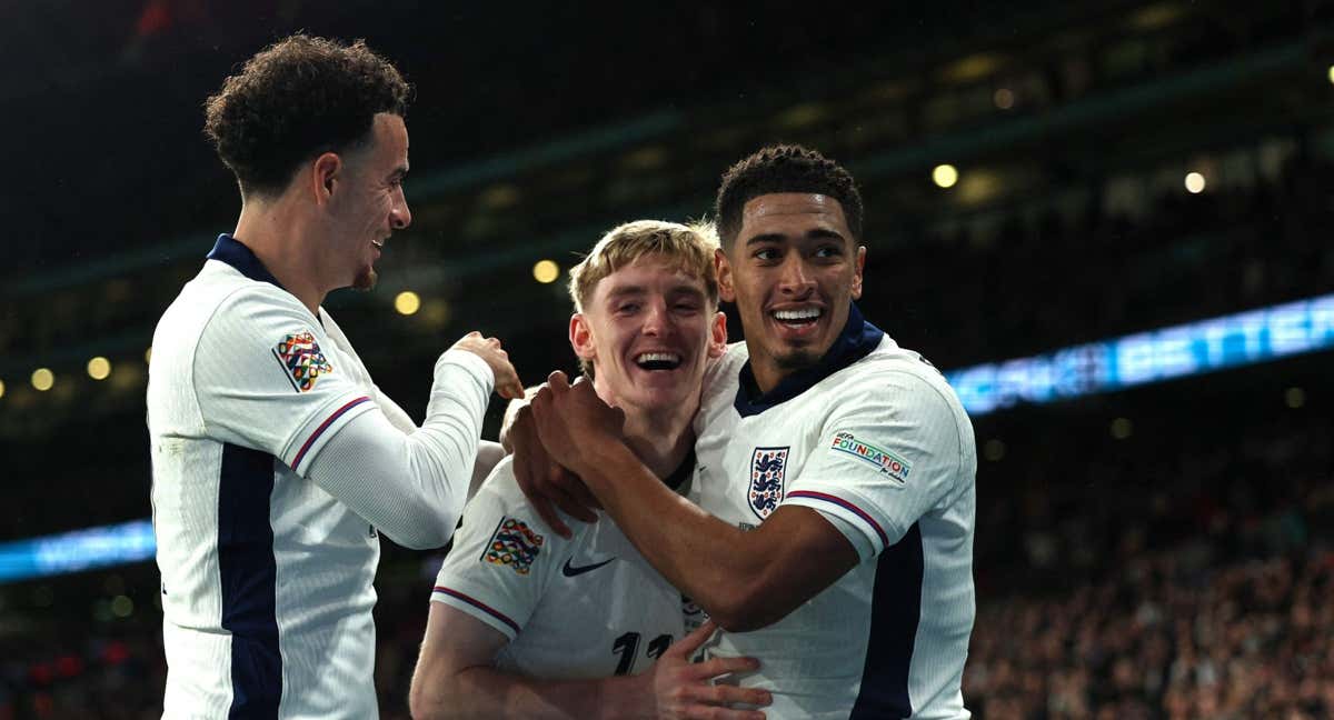 Bellingham celebra un gol con Inglaterra./AFP
