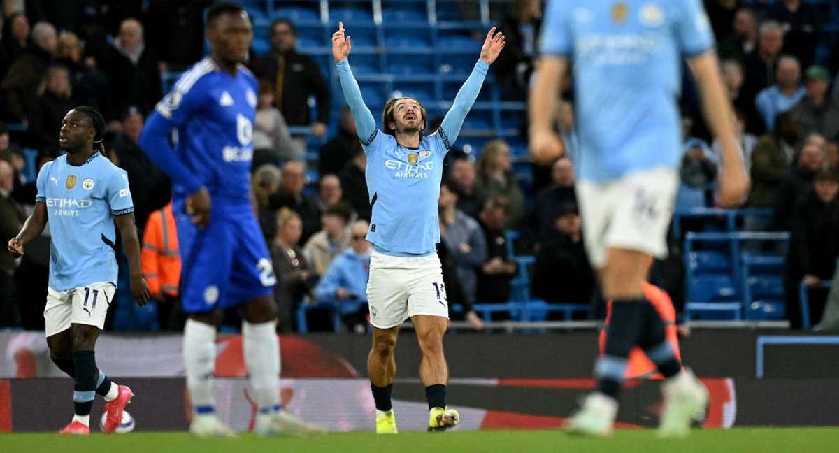 Jack Grealish celebra su gol al Leicester City./REUTERS