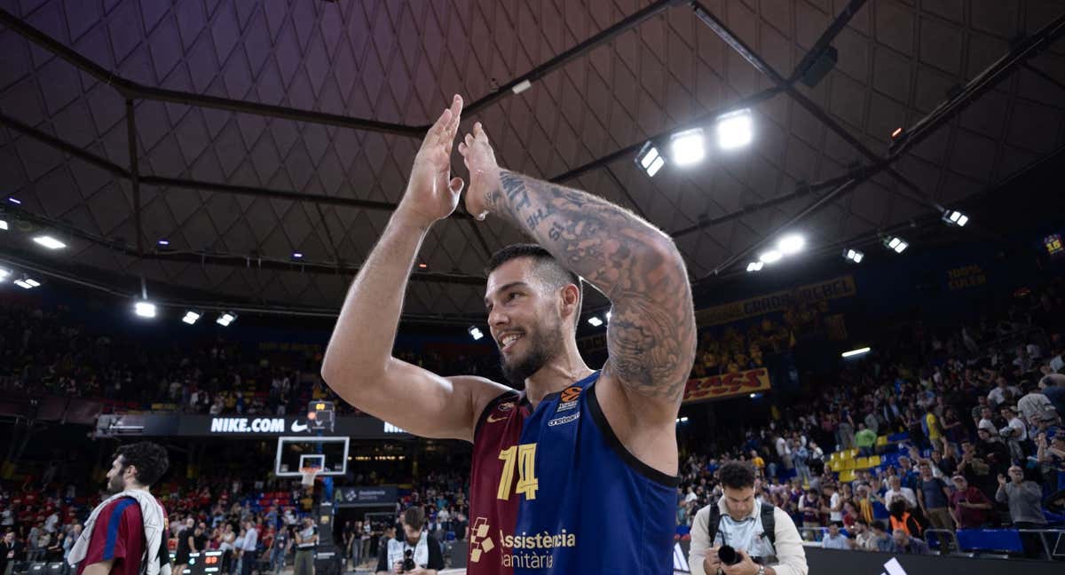 Willy Hernangómez celebra la victoria en el Palau. /GETTY IMAGES