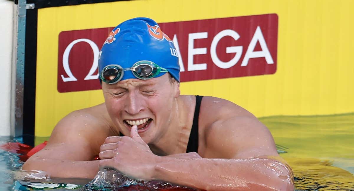 Katie Ledecky, llorando, tras su victoria en los 400 libre. /GETTY