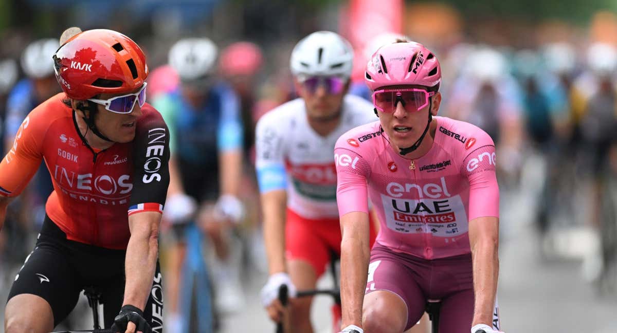 Geraint Thomas y Tadej Pogacar en una imagen de archivo en el Giro 2024. /GETTY