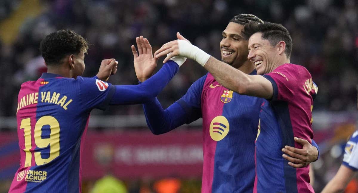 La alegría de Lamine Yamal durante uno de los goles de esta temporada. /GETTY