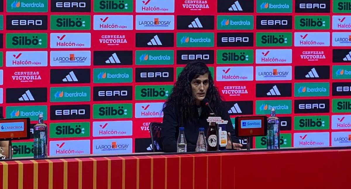 Montse Tomé durante la rueda de prensa en el RCDE Stadium. /Relevo