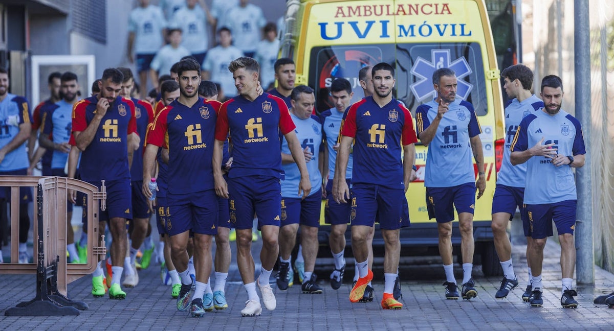 Los internacionales españoles, antes de un entrenamiento.