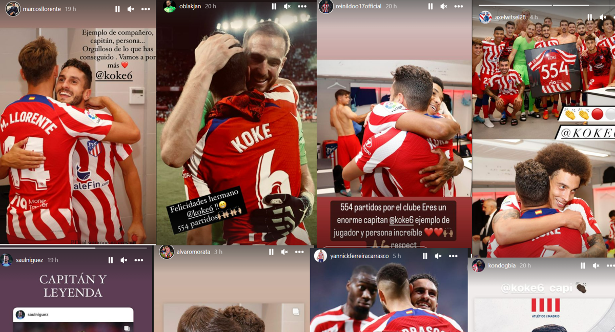 Dieciséis jugadores del Atlético felicitaron por redes al capitán. /instagram