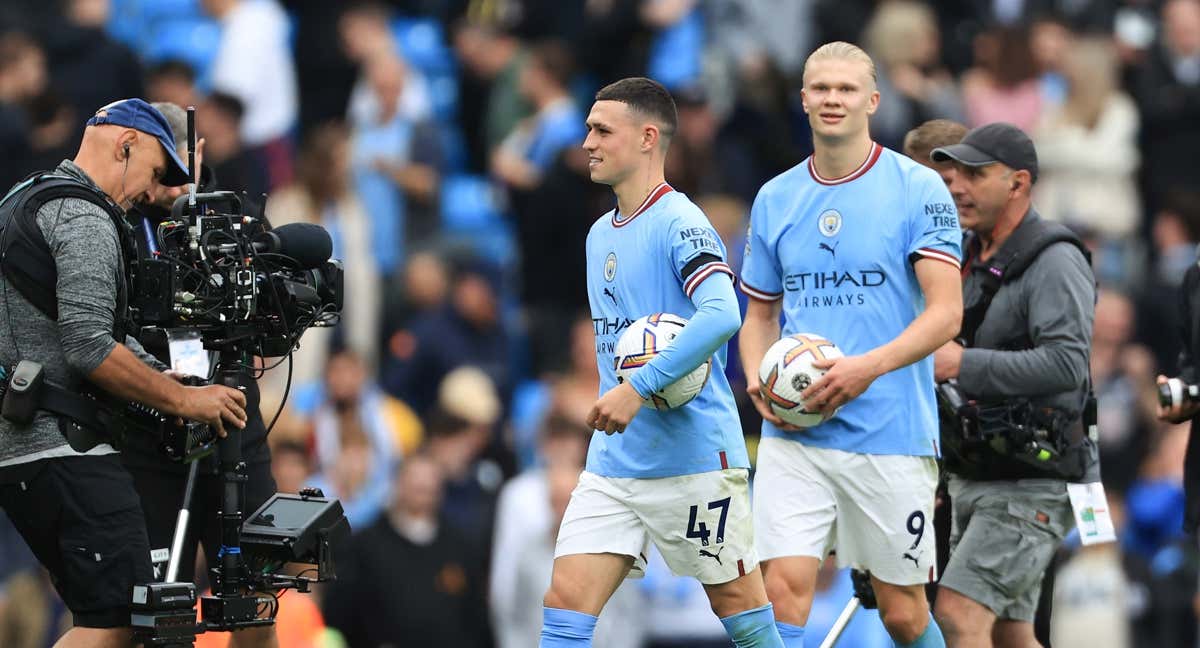 Phil Foden y Erling Haaland, jugadores del Manchester City./Getty Images