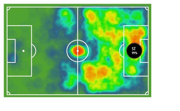 Mapa de acciones de Borja Iglesias con balón.  BESOCCER PRO