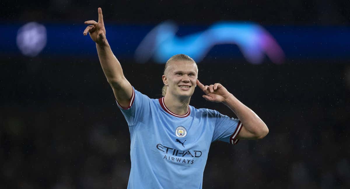 Haaland celebra uno de sus tantos frente al Copenhague. /GETTY IMAGES