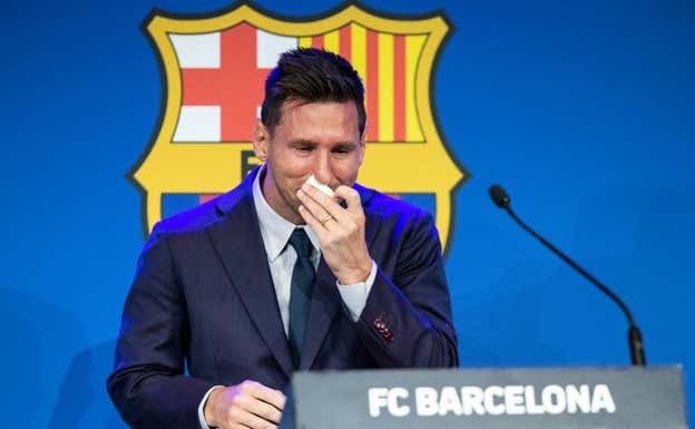 Messi se rompió en lágrimas el día de su despedida del Barça.  GETTY