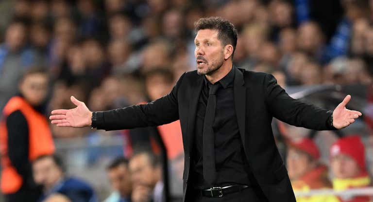 Simeone, en el último partido del Atlético de Madrid en Brujas.