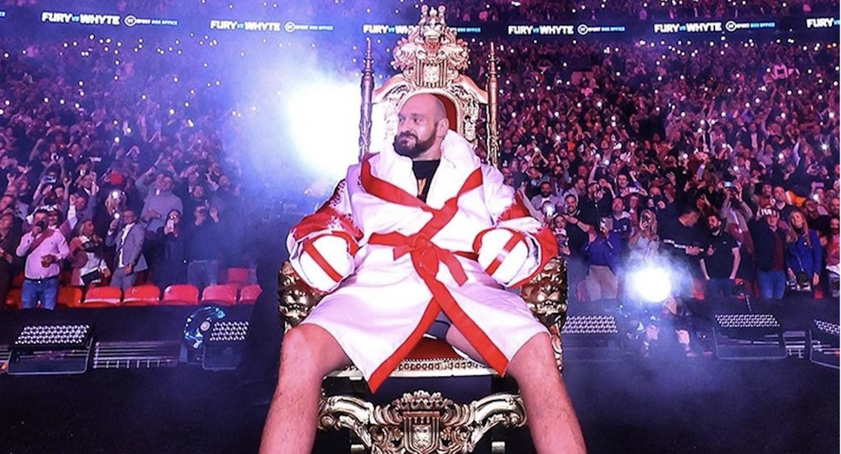 Tyson Fury durante su la salida al combate contra Whyte./TOP RANK