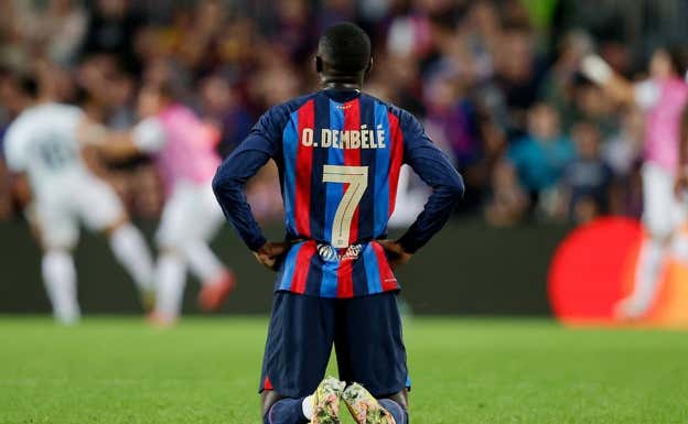 Dembélé, tras el gol del Inter. GETTY