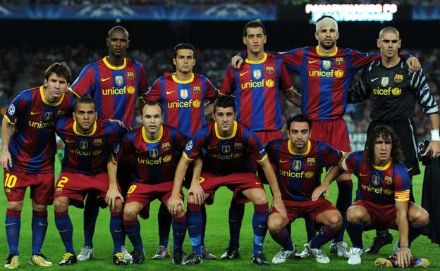 Jugadores formados en la cantera copaban el once de gala del Barça en 2010.  GETTY