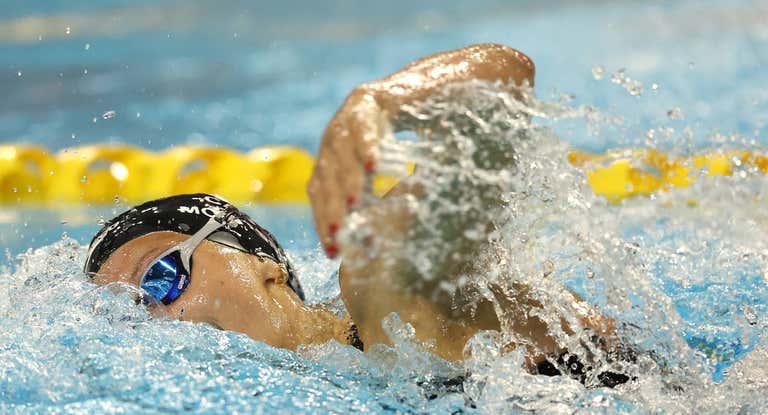 Summer McIntosh durante la prueba de los 400 libres de la Copa del Mundo de Toronto.