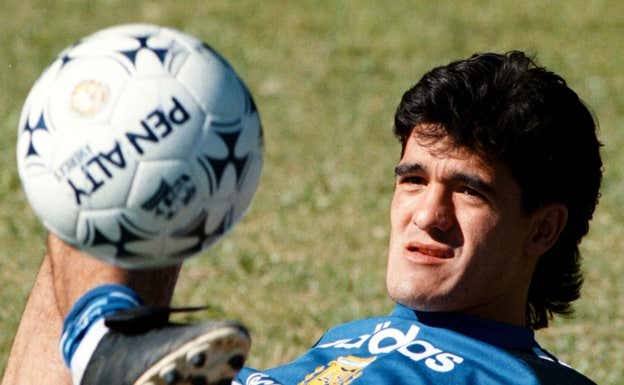 Ariel 'Burrito' Ortega, en un entrenamiento con Argentina.  GETTY