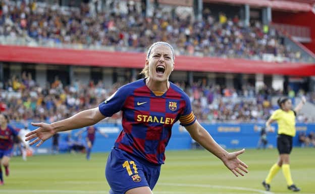 Alexia Putellas celebra su gol ante el Tacon en el estreno del Barça en el Johan Cruyff.  GETTY