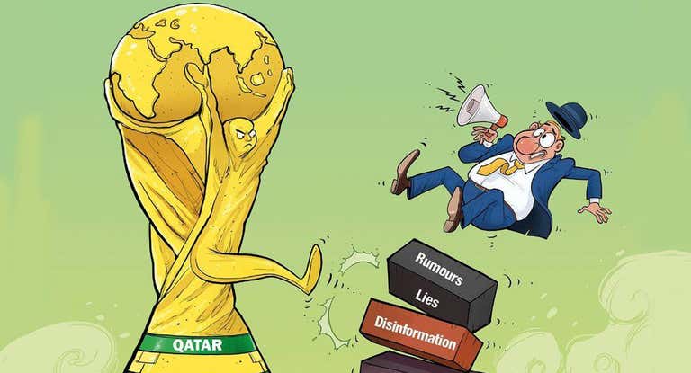 Caricatura de uno de los medios locales de Catar ante las críticas internacionales por el Mundial.