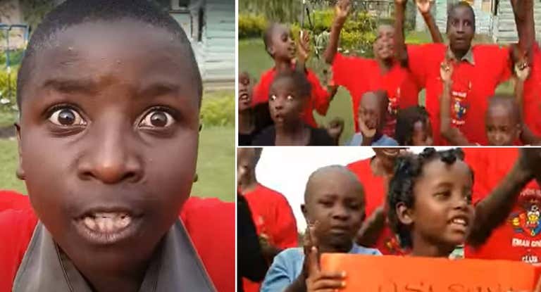 Capturas del vídeo viral de los niños ugandeses cantando 'Osasuna nunca se rinde'.
