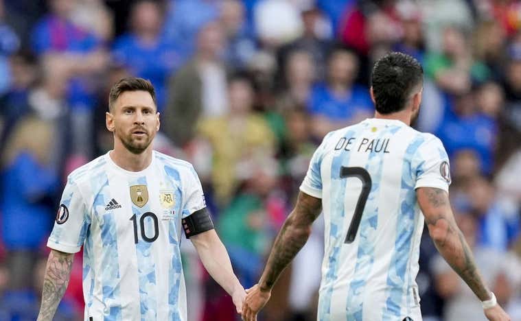 Messi y De Paul, en un amistoso de Argentina.