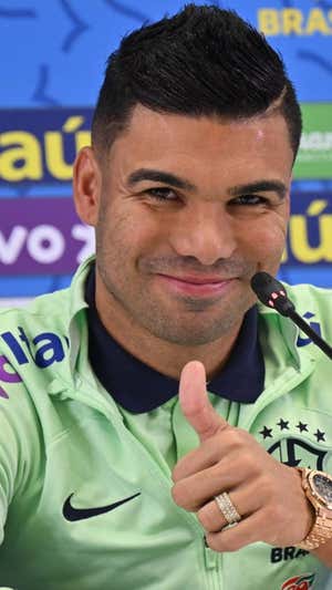 Casemiro durante la rueda de prensa.  AFP