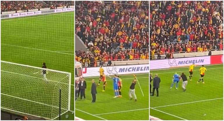Tomas del momento en el que el guardameta del Altay es agredido por un aficionado.