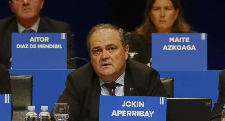 Jokin Aperribay, durante la Junta de Accionistas celebrada en el Palacio Kursaal.