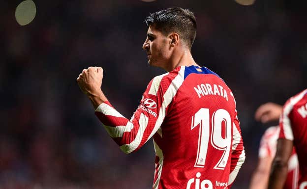 Álvaro Morata celebrando un gol con el Atlético de Madrid. AFP