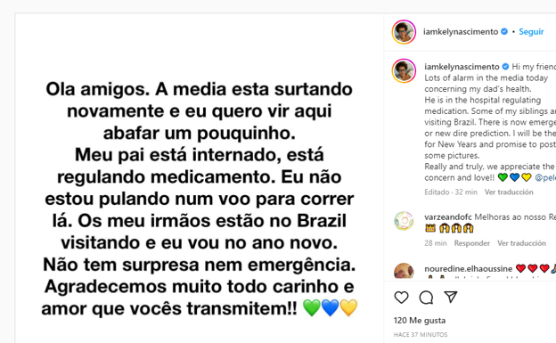 Pelé, ingresado de urgencia en un hospital de Sao Paulo según ESPN