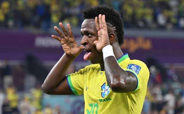Vinicius, celebrando con Brasil. AFP