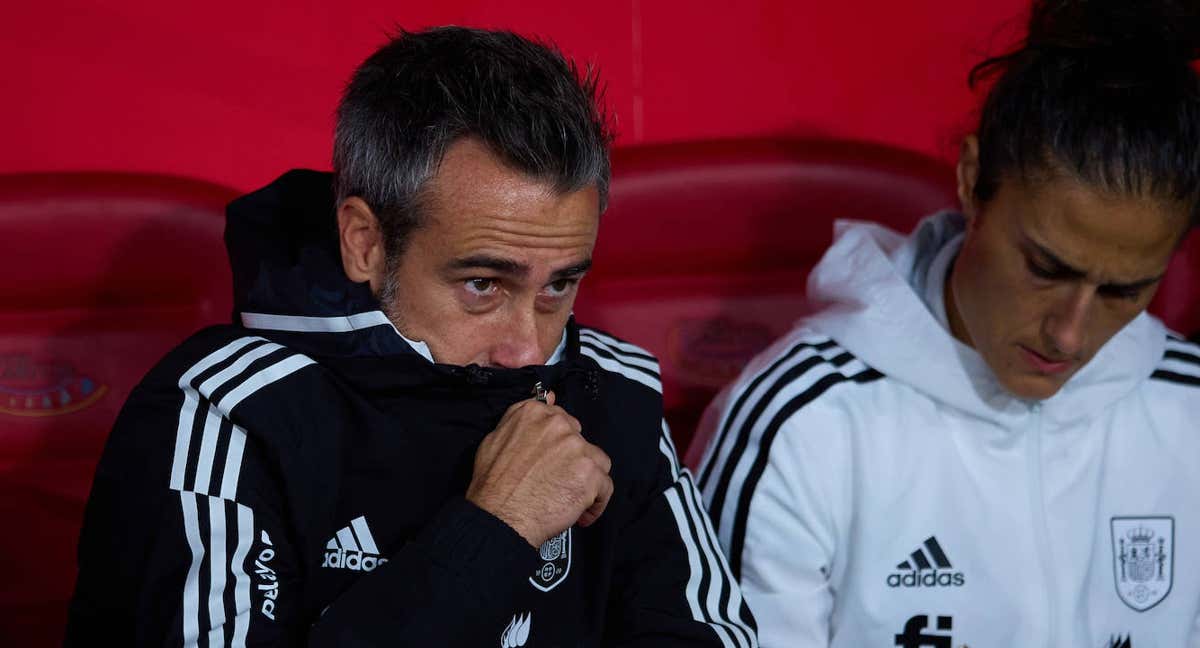 Jorge Vilda, durante el último amistoso de España. /Getty