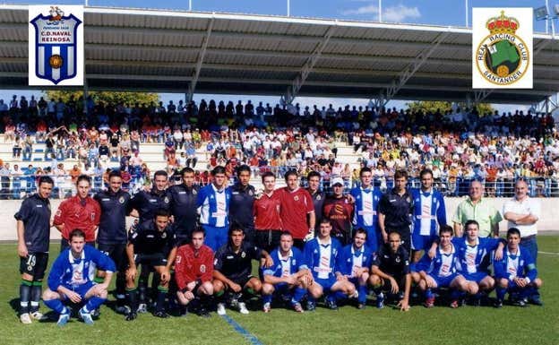 Scaloni y Regragui, juntos, en un amistoso del Racing ante el Naval de Reinosa. WEB NAVAL
