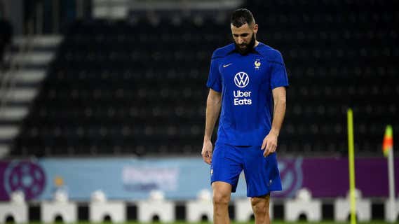 Benzema, en un entrenamiento con Francia antes del Mundial de Catar./