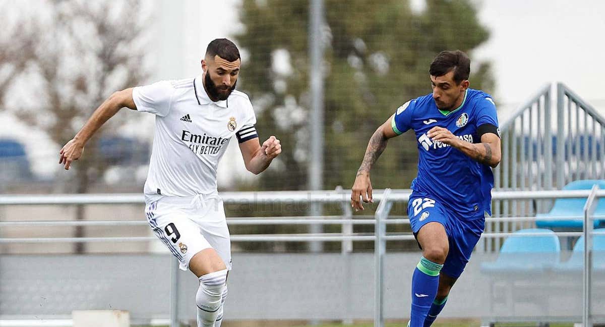 Benzema, en el partido de entrenamiento contra el Getafe.