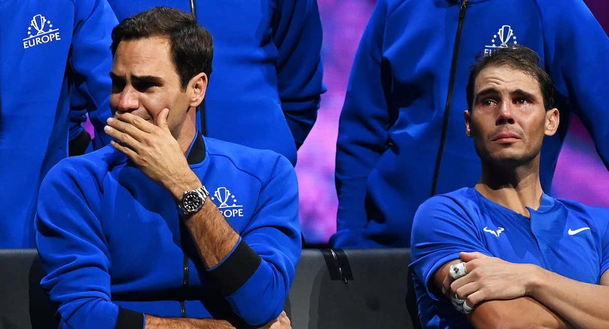 Federer y Nadal, en la despedida del tenista suizo./EFE