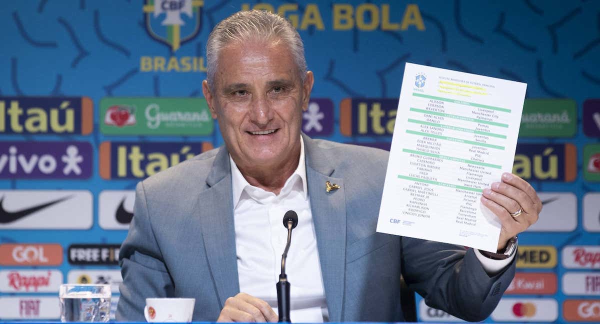 Tite con la lista de convocados de Brasil.