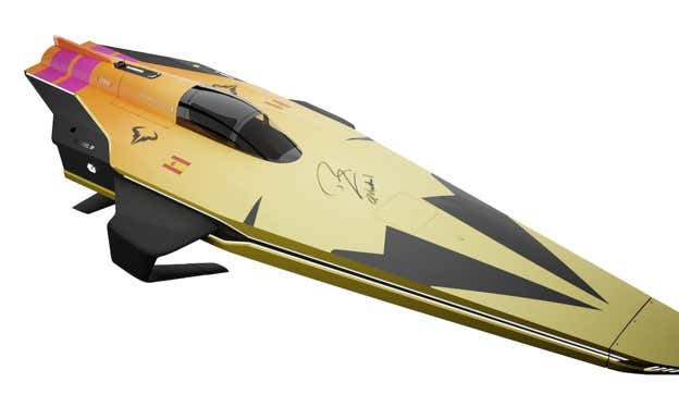 El barco de competición inspirado en los colores de la raqueta de Nadal.  E1