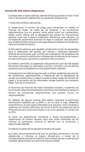 Las obligaciones de los árbitros según el reglamento de la RFEF.  RFEF