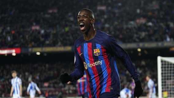 Dembélé celebra su gol a la Real Sociedad en Copa./GETTY