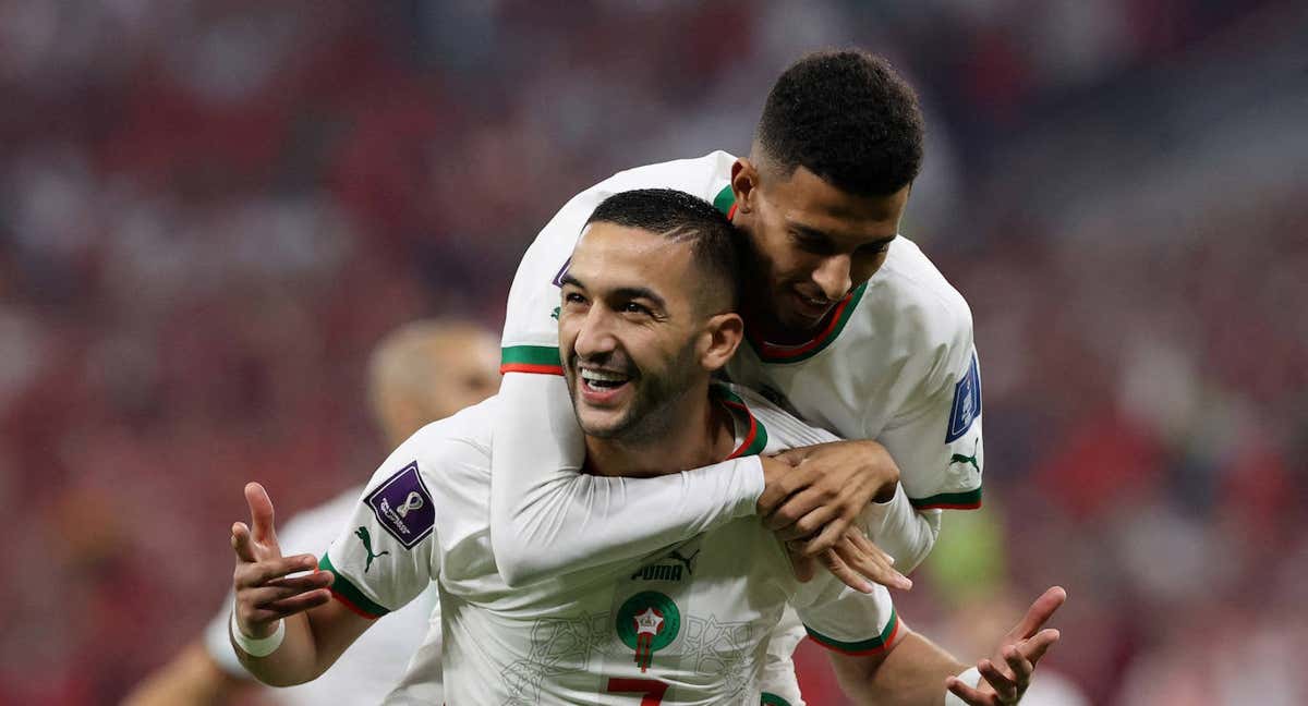 Ziyech, en un partido con Marruecos./AFP