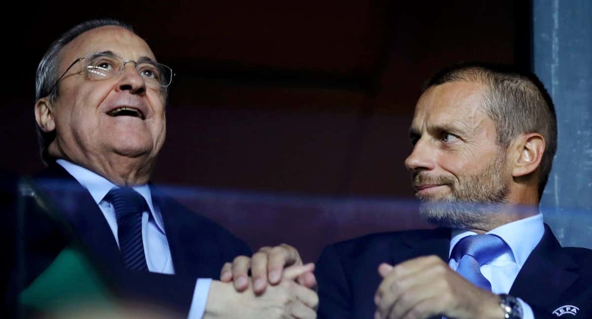 Florentino Pérez, presidente del Real Madrid, y Aleksander Ceferin, presidente de la UEFA./Getty